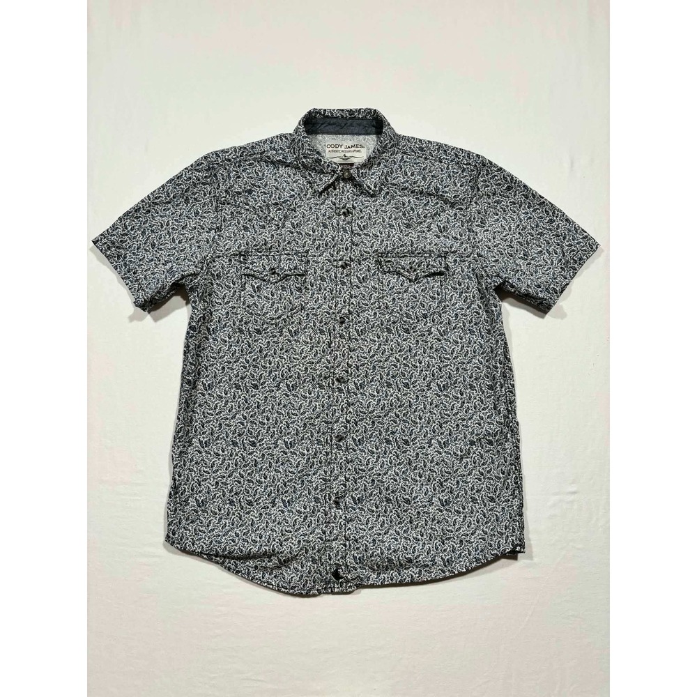Cody James Mens Small Western Pearl Snap Shirt Short Sleeve Floral Paisley Navy